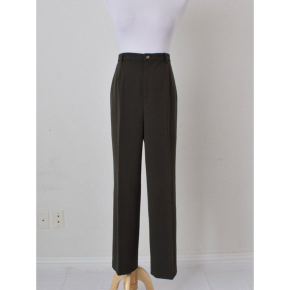 Vintage 80s Olive Green Stretch Pants size 12P | 32 waist - Picture 2 of 10